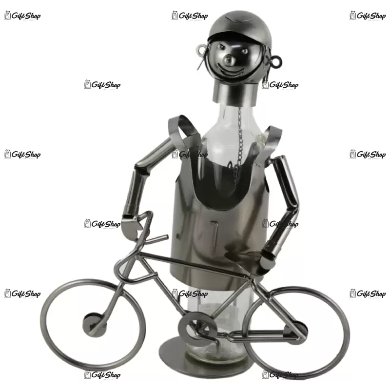 Biciclist cu bicicleta, suport pentru vin realizat din metal