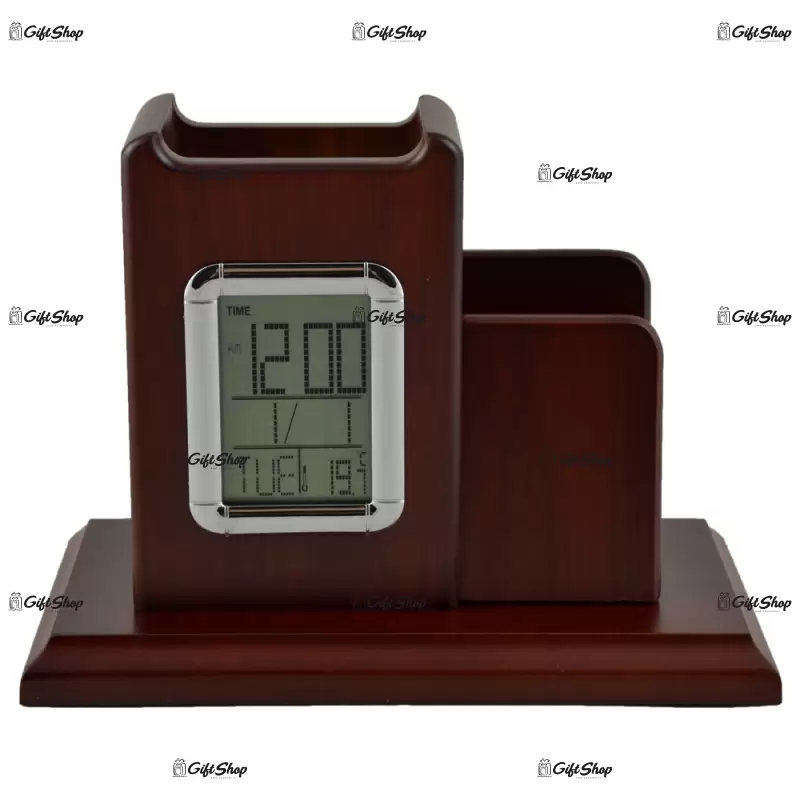 Suport pentru birou cu doua compartimente si ceas electronic