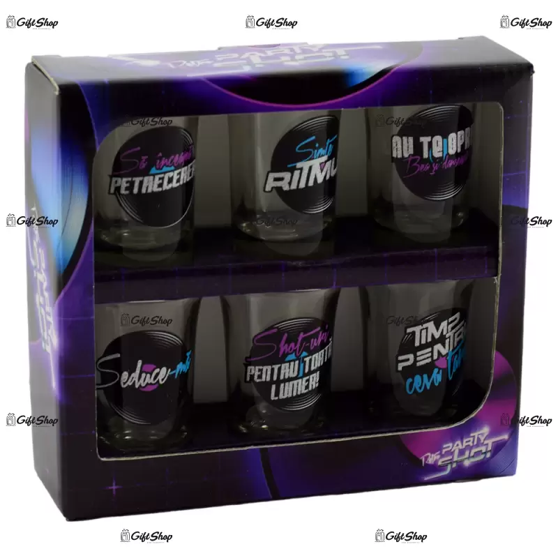 Party time, set 6 pahare pentru shot-uri in cutie decorativa