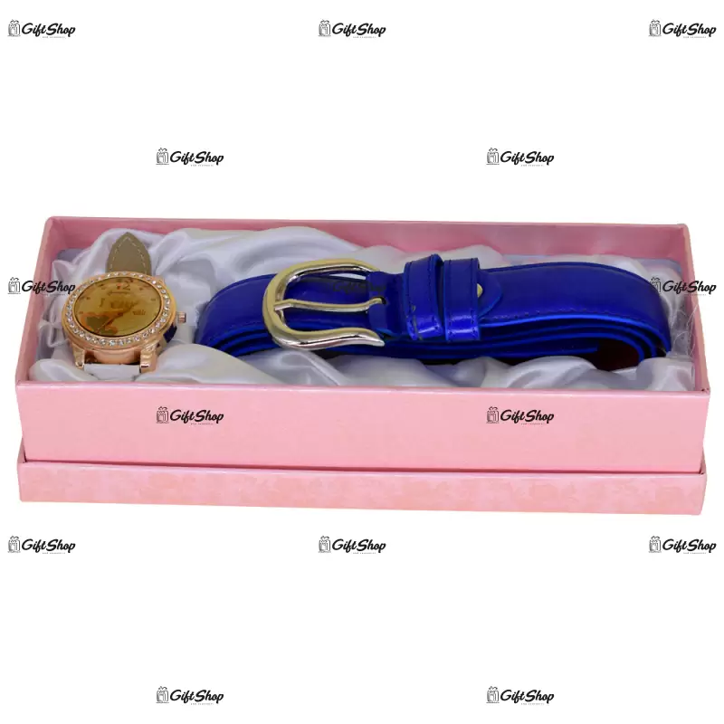Set cadou femei, ceas si curea, blue
