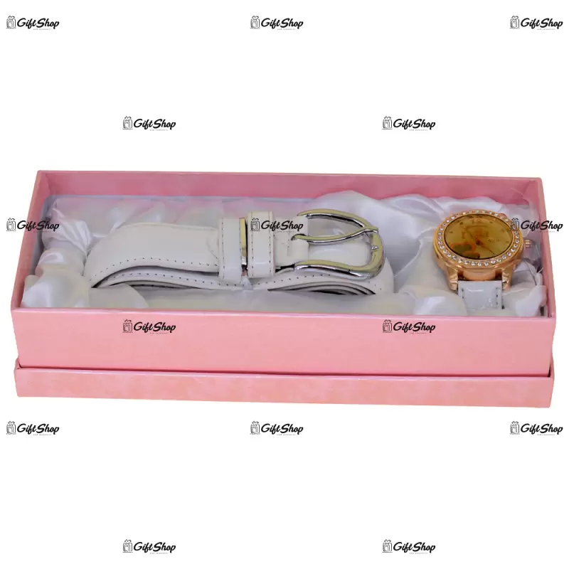Set cadou femei, ceas si curea, white