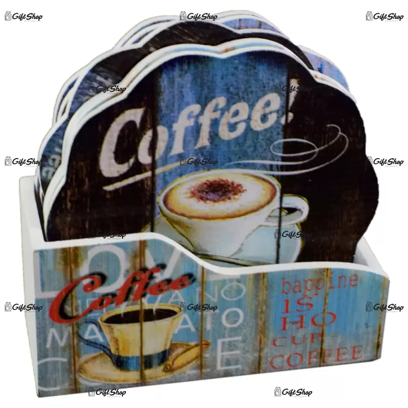 Set 6 suporturi cu carcasa pentru pahare – design coffee