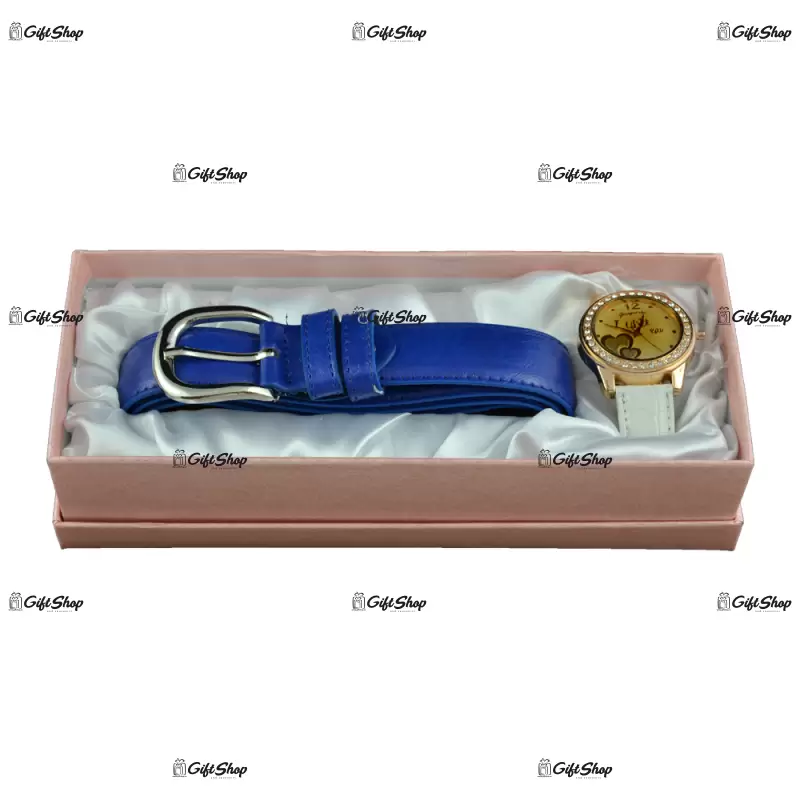 Set cadou femei, ceas si curea, blue