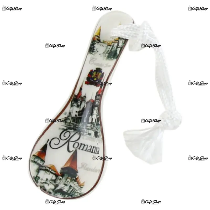 Castele romania,magnet de frigider lingurita din ceramica