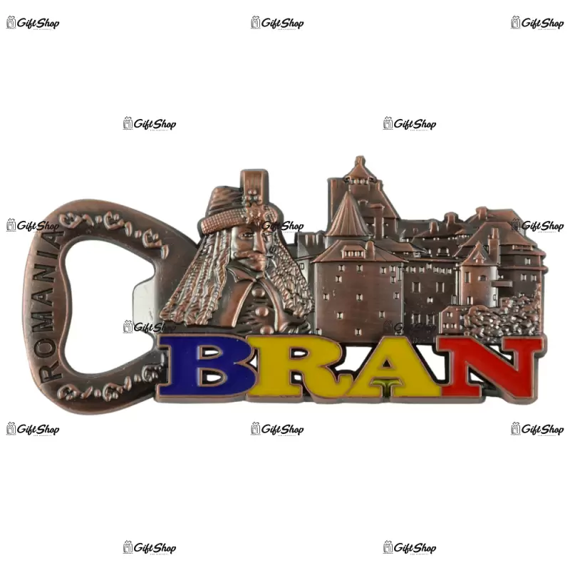 Magnet pentru frigider cu desfacator realizat din metal – design castelul bran