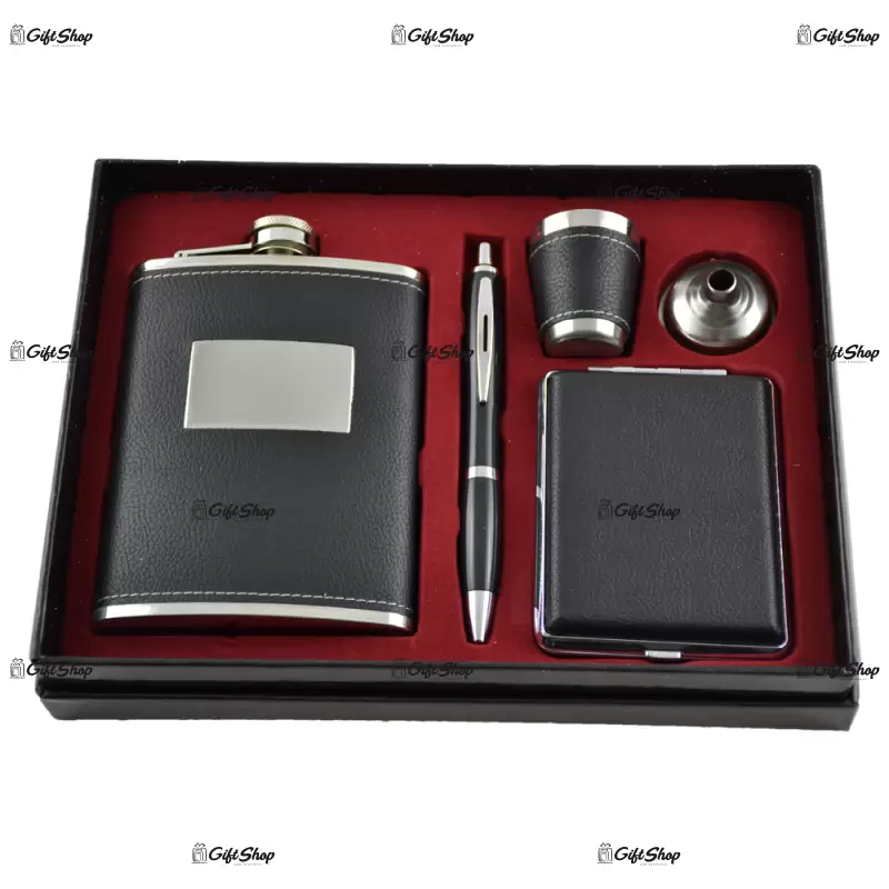 Set cadou, plosca, tabachera, pix, palnie si paharel