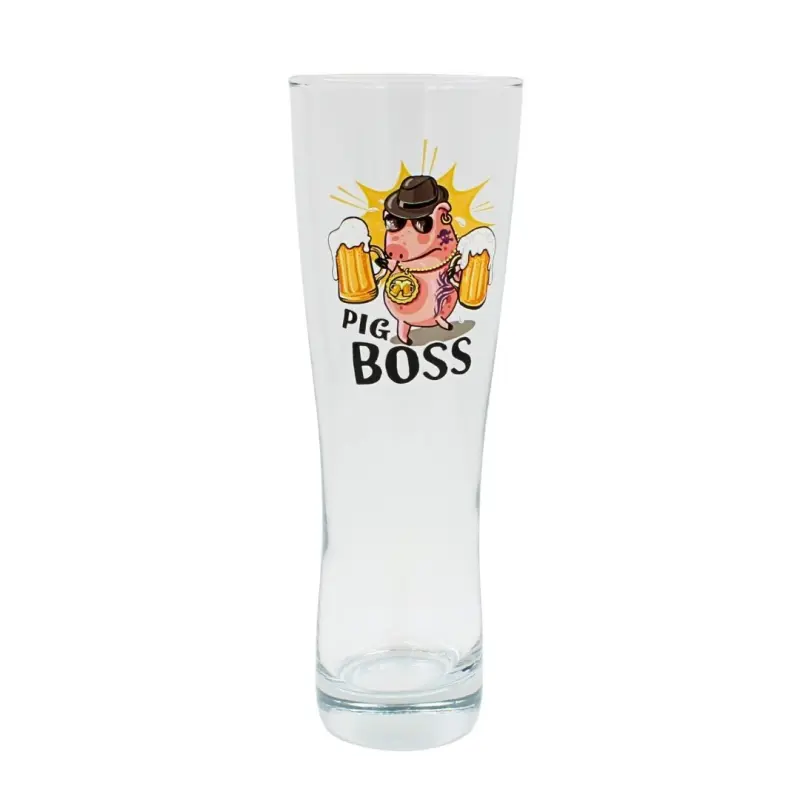 Pig boss, pahar bere cu mesaj