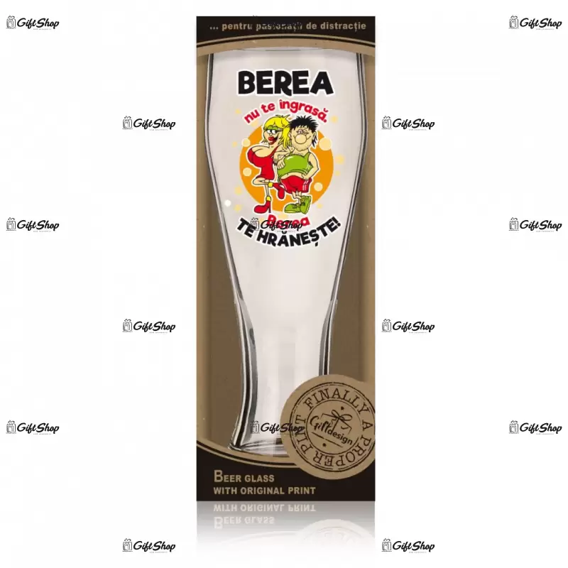 Berea nu te ingrasa, pahar bere cu mesaj