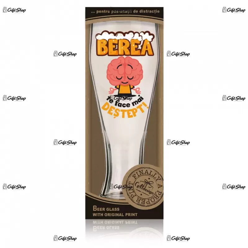 Berea te face mai destept!, pahar bere cu mesaj