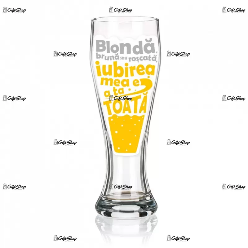 Blonda, bruna sau roscata, pahar bere cu mesaj