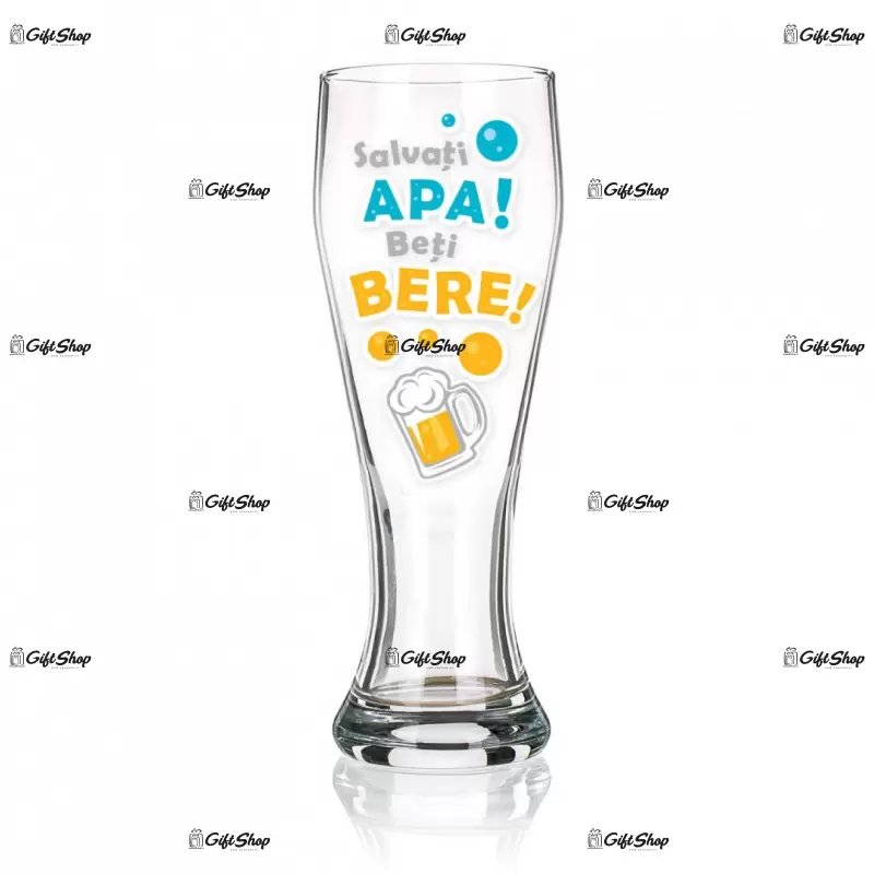 Salvati apa! beti bere, pahar de bere cu mesaj