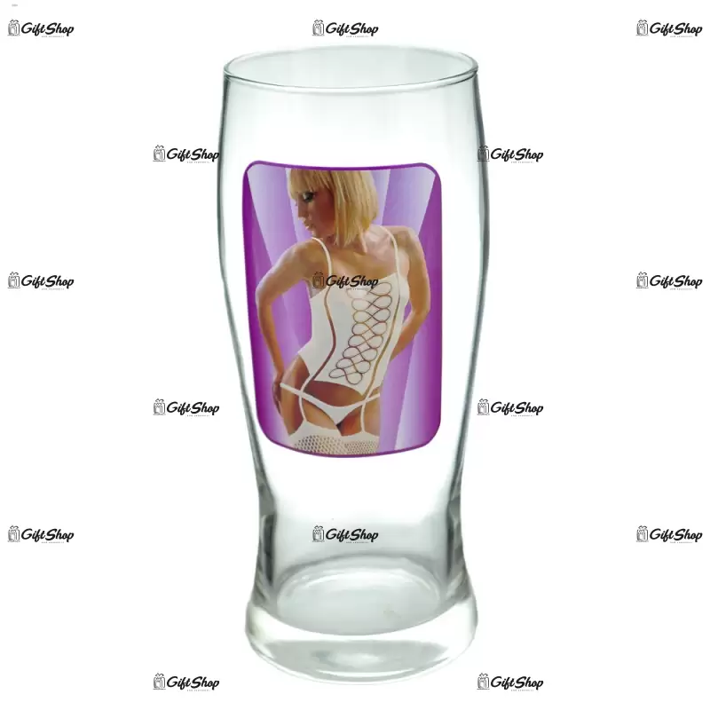 Pahar de bere cu imagine de femeie termica in cutie decorativa a