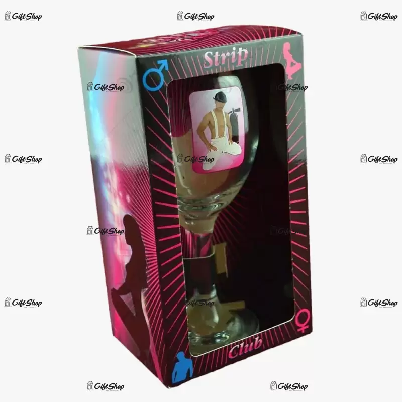 Pahar de vin cu imagine de barbat termic in cutie decorativa b