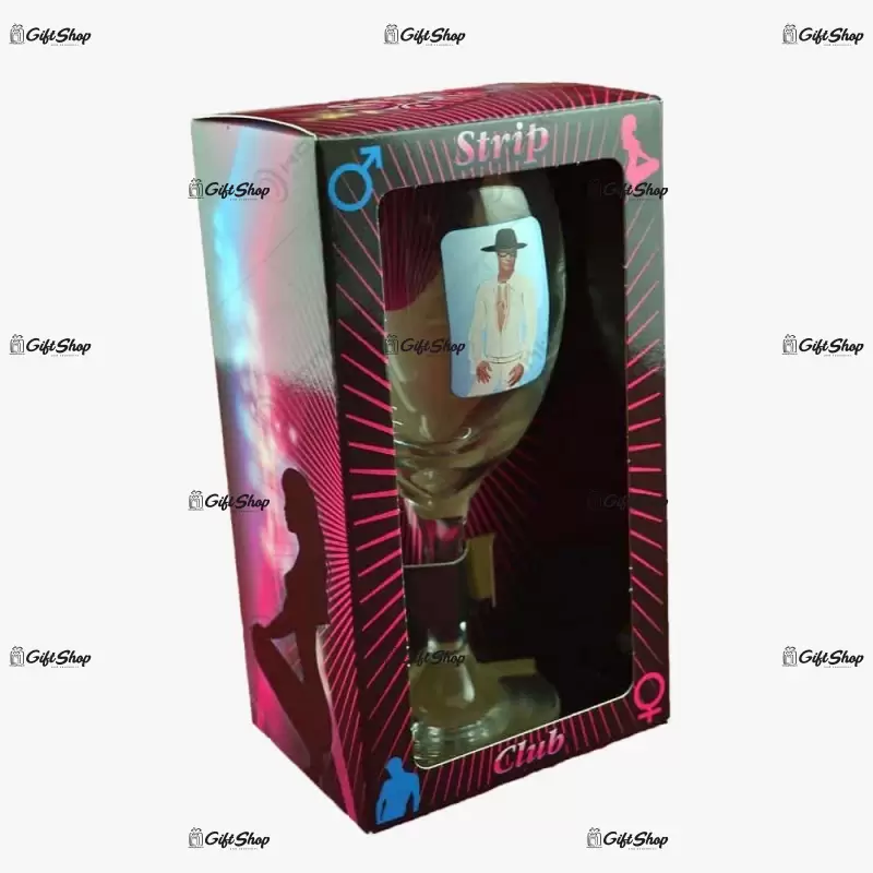 Pahar de vin cu imagine de barbat termic in cutie decorativa c