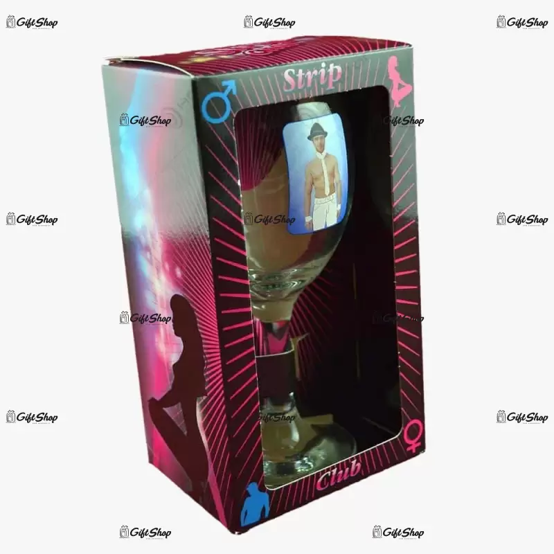 Pahar de vin cu imagine de barbat termic in cutie decorativa f