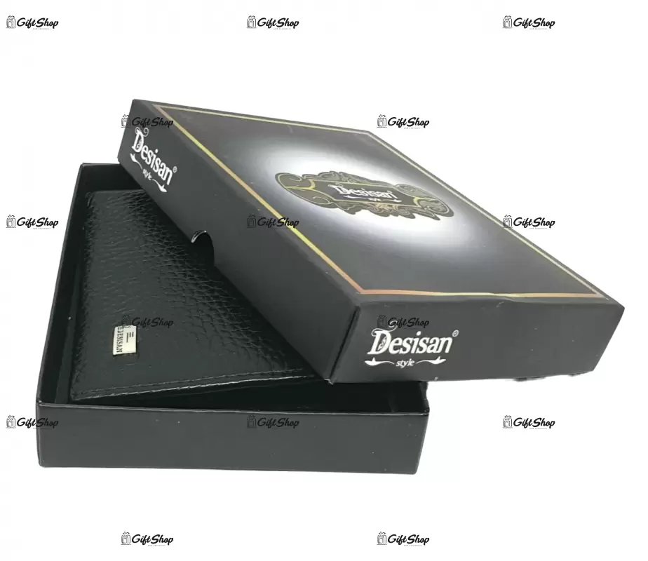 Portofel piele barbati, model desisan black