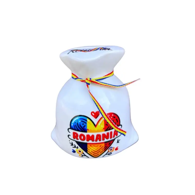 Inima romania, pusculita suvenir sac, model 1