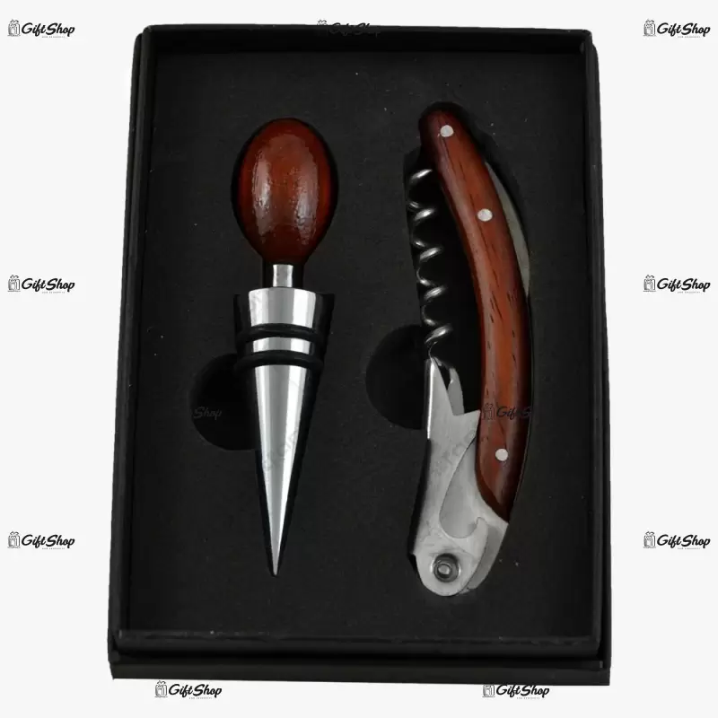 Set 2 accesorii pentru vin – tirbuson si dop pentru sticla