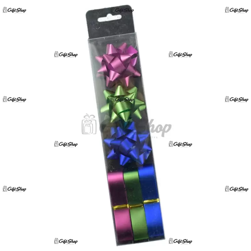 Set 3 fundite si trei role de panglici pentru cadouri