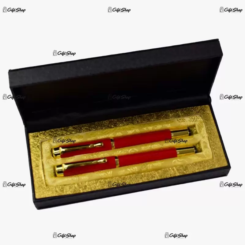 Set cadou in cutie eleganta – pix si roller rosu - se poate personaliza