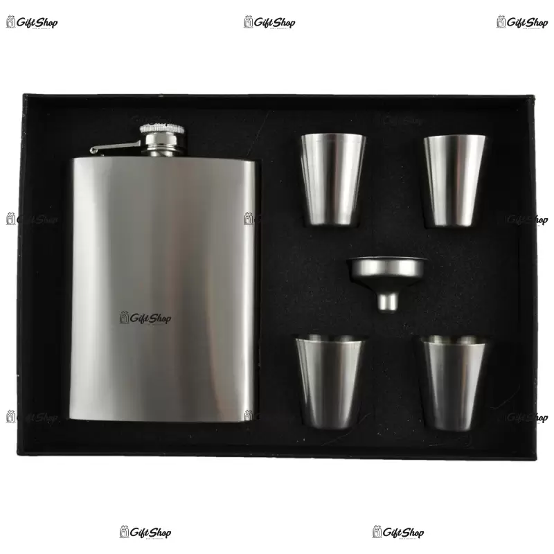 Set in cutie cadou, sticla metal cu 4 paharele