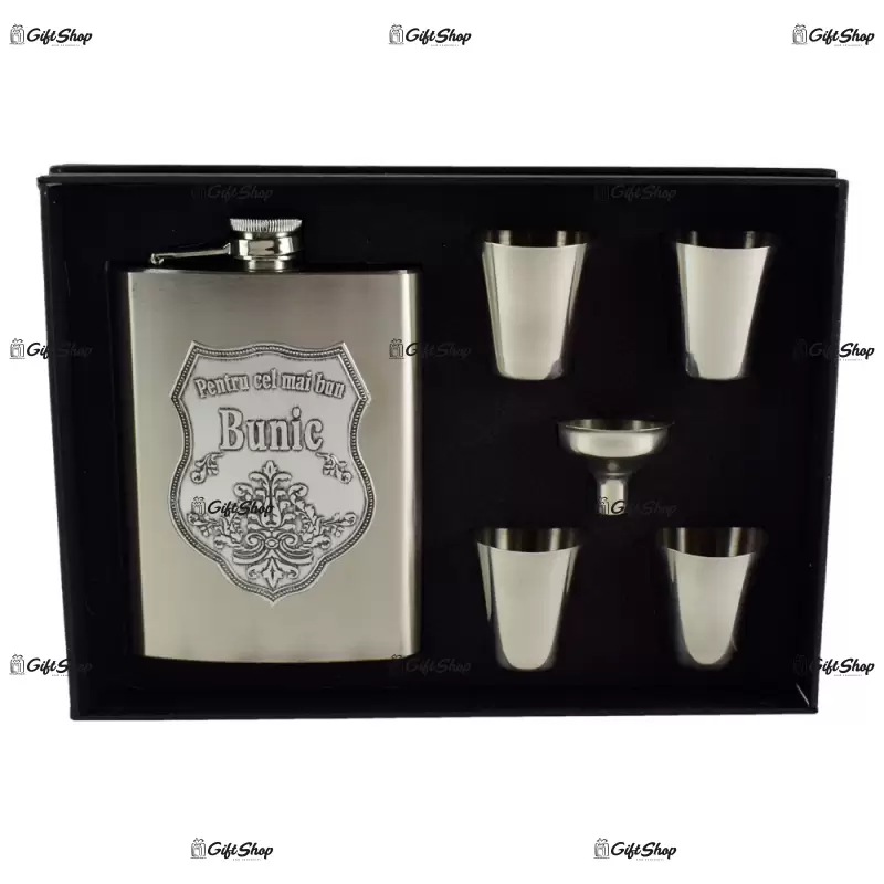 Pentru cel mai bun bunic, set plosca cu pahare inox