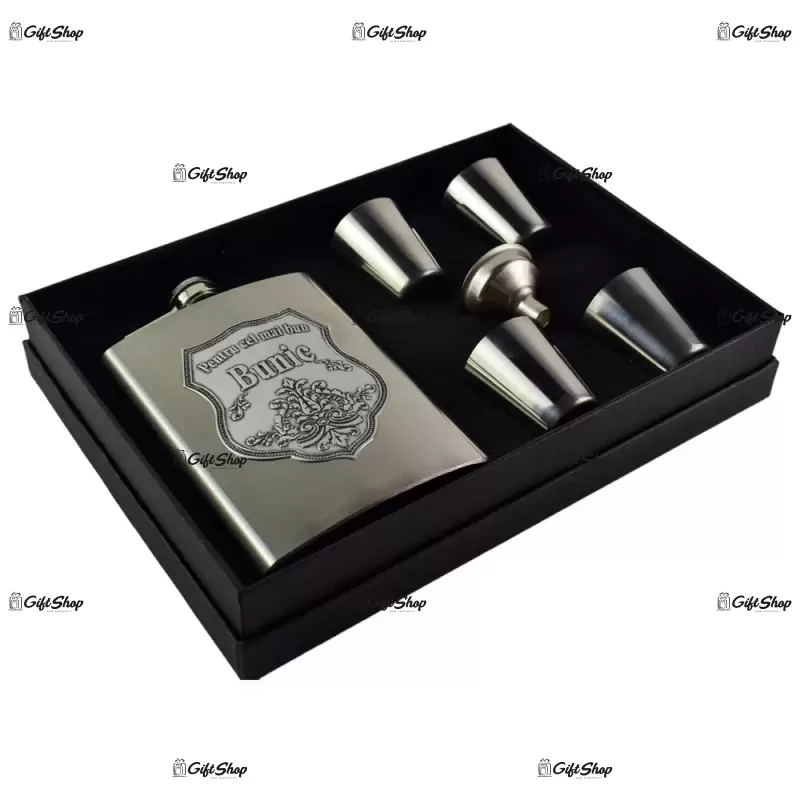 Pentru cel mai bun bunic, set plosca cu pahare inox