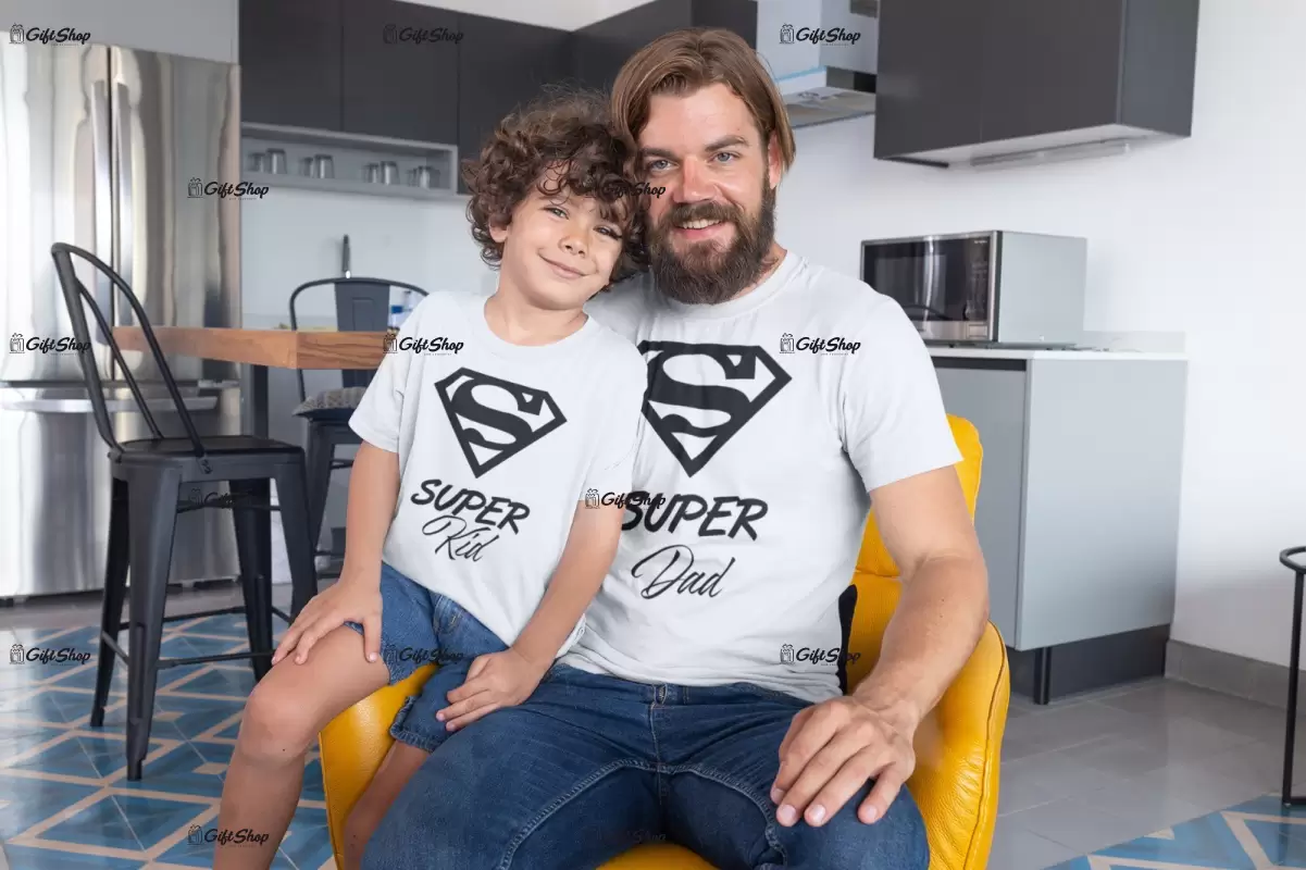Super dad & kid, set 2 tricouri cu mesaje