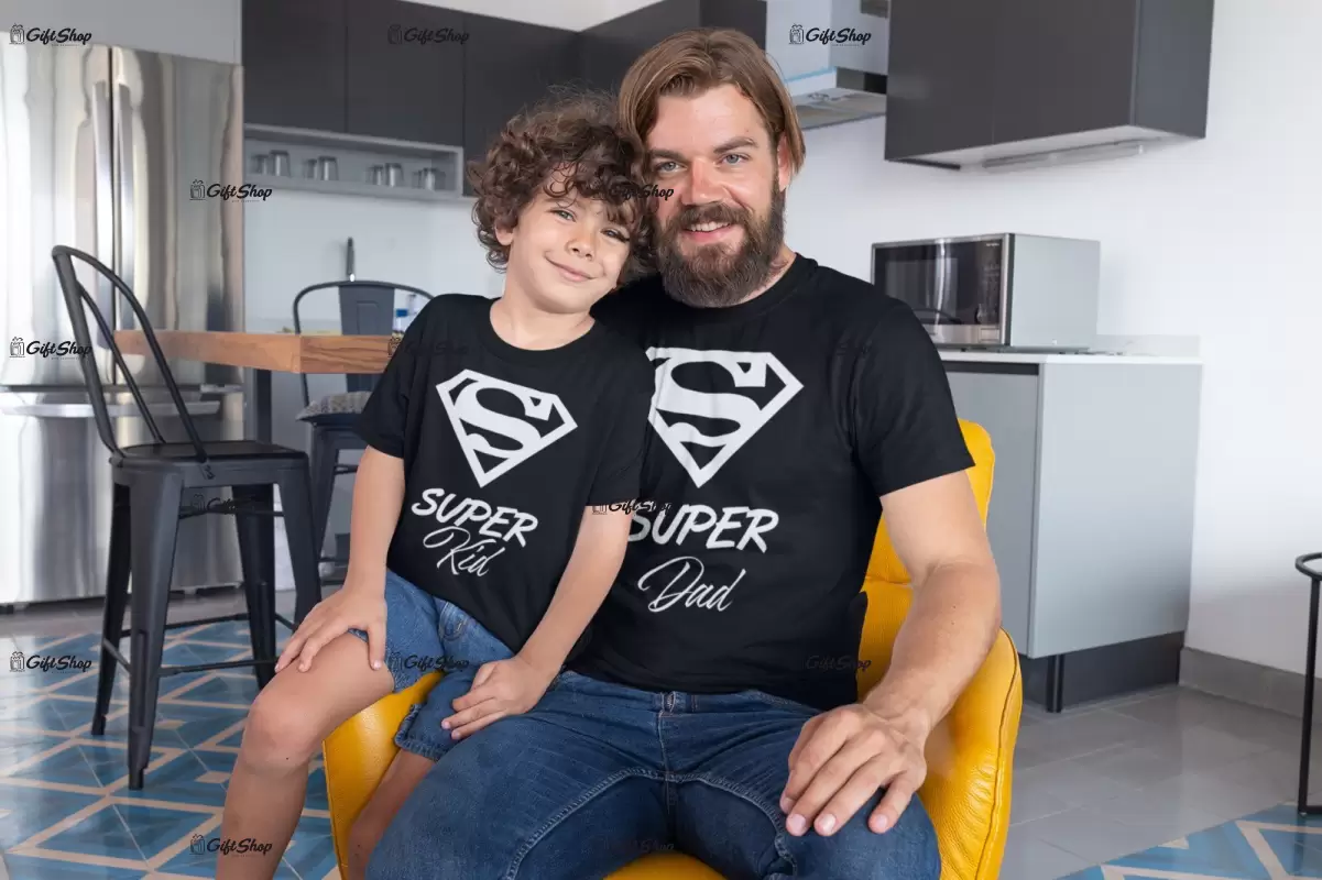 Super dad & kid, set 2 tricouri cu mesaje