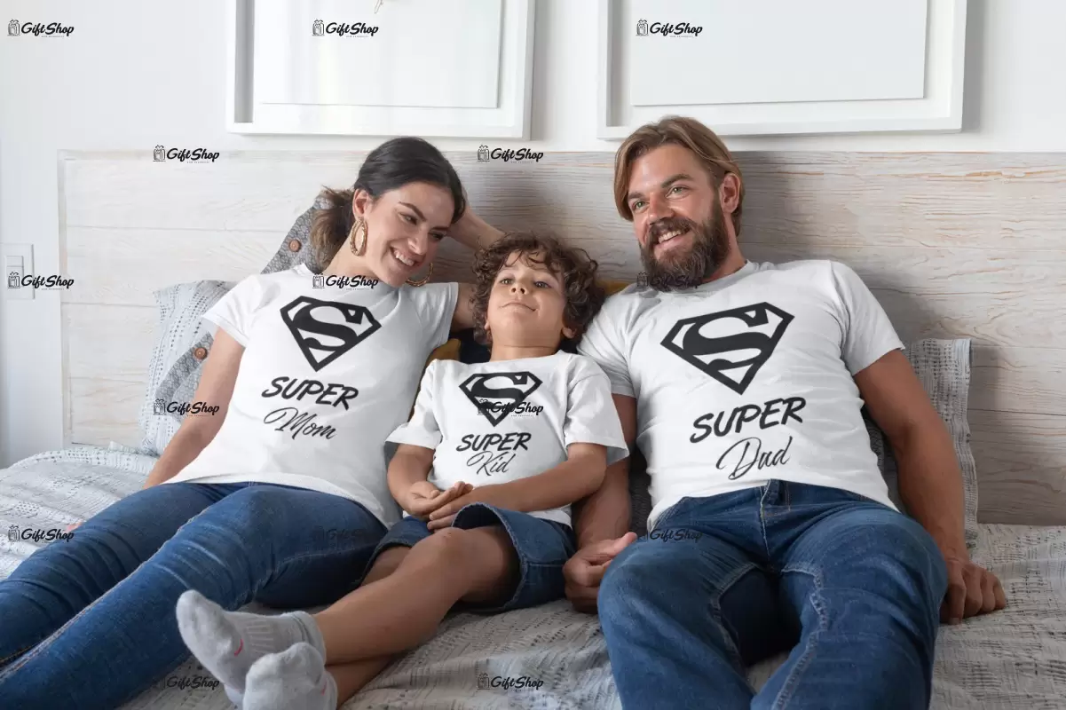 Super family, set 3 tricouri cu mesaje