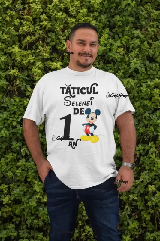 Taticul de 1 an mickey mouse, ( se adauga anul si numele pentru grafica ), tricou cu mesaj