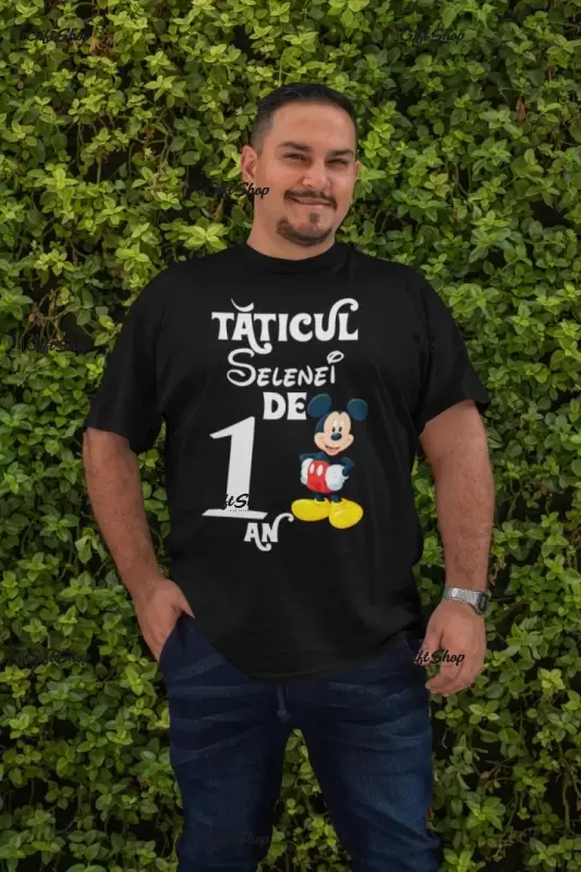 Taticul de 1 an mickey mouse, ( se adauga anul si numele pentru grafica ), tricou cu mesaj