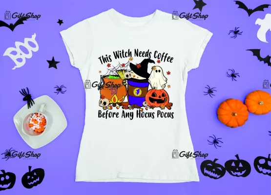 The witch needs coffee before any hocus pocus, tricou cu mesaj