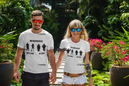 Marriage before after, tricou cu mesaj f