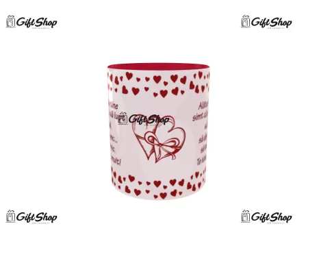 Cana rosie gift shop personalizata cu mesaj, alaturi de tine simt ca pot sa lupt, din ceramica, 330ml
