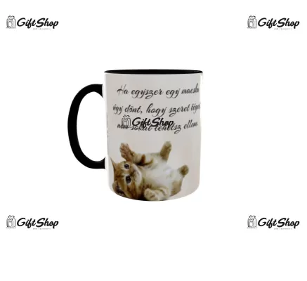 Cana albastra gift shop personalizata cu mesaj, ha egyszer egy macska ugy dont, din ceramica, 330ml