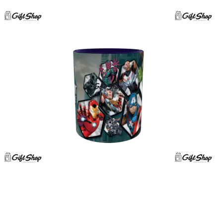 Cana albastra gift shop personalizata cu mesaj, avengers assemble, model 1, din ceramica, 330ml