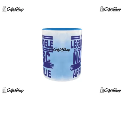 Cana albastra gift shop personalizata cu mesaj, legendele se nasc in aprilie, din ceramica, 330ml