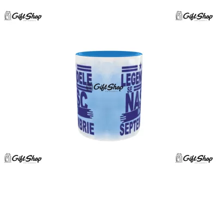 Cana albastra gift shop personalizata cu mesaj, legendele se nasc in septembrie, din ceramica, 330ml