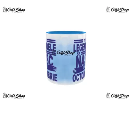 Cana albastra gift shop personalizata cu mesaj, legendele se nasc in octombrie, din ceramica, 330ml