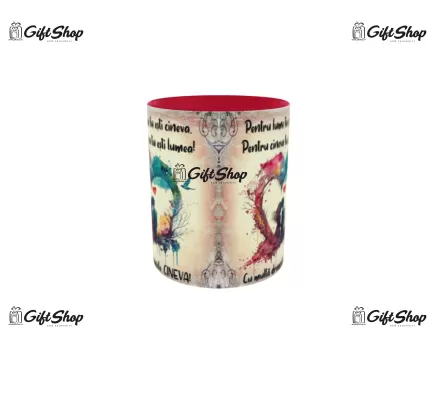 Cana rosie gift shop personalizata cu mesaj, pentru lume tu esti cineva, din ceramica, 330ml