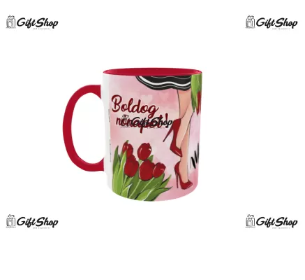 Cana rosie gift shop personalizata cu mesaj, 8 március boldog nőnapot, model 1, din ceramica, 330ml
