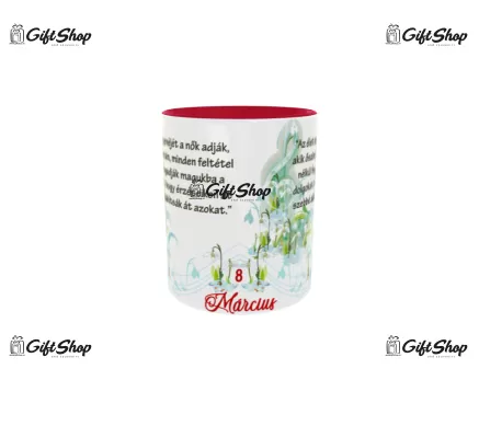Cana rosie gift shop personalizata cu mesaj, 8 március, model 1, din ceramica, 330ml