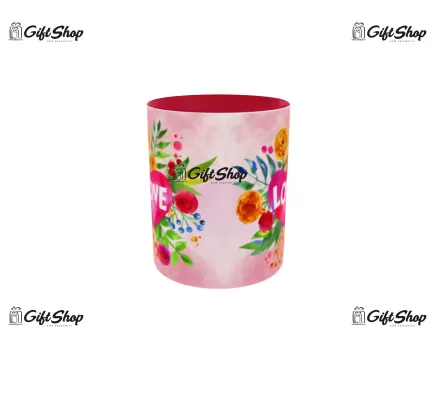 Cana rosie gift shop personalizata cu mesaj, love, model 1, din ceramica, 330ml