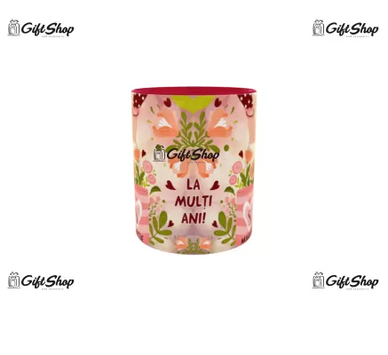 Cana rosie gift shop personalizata cu mesaj, 8 martie, model 4, din ceramica, 330ml