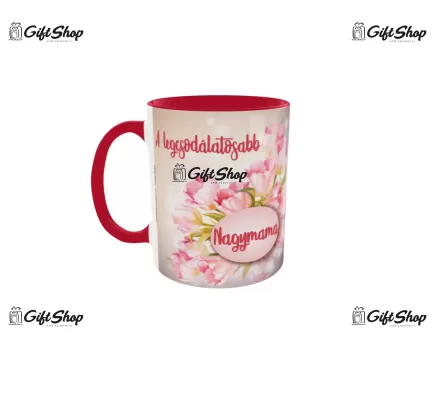 Cana rosie gift shop personalizata cu mesaj, a legcsodálatosabb nagymama, model 1, din ceramica, 330ml