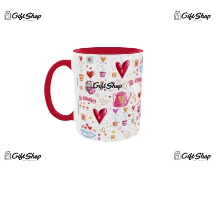 Cana rosie gift shop personalizata cu mesaj, te iubesc, model 2, din ceramica, 330ml
