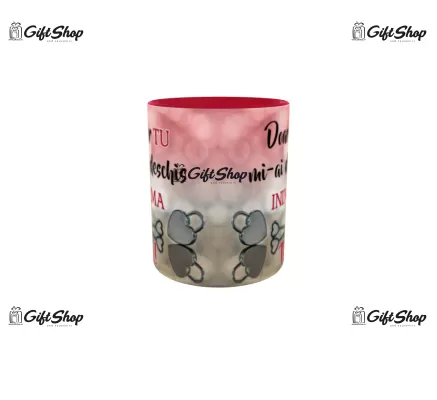 Cana rosie gift shop personalizata cu mesaj, doar tu mi-ai deschis inima te iubesc, din ceramica, 330ml