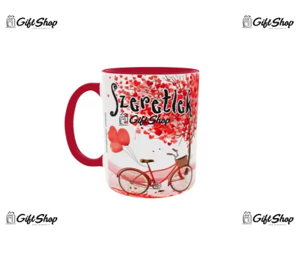 Cana rosie gift shop personalizata cu mesaj, szeretlek, model 4, din ceramica, 330ml