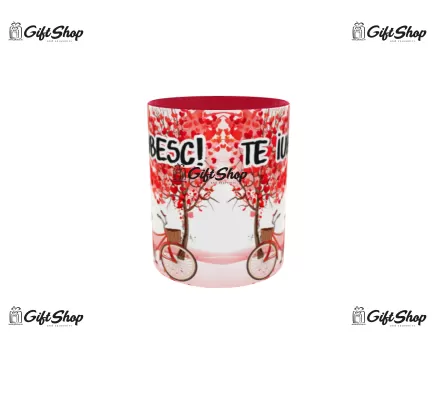 Cana rosie gift shop personalizata cu mesaj, te iubesc, model 8, din ceramica, 330ml